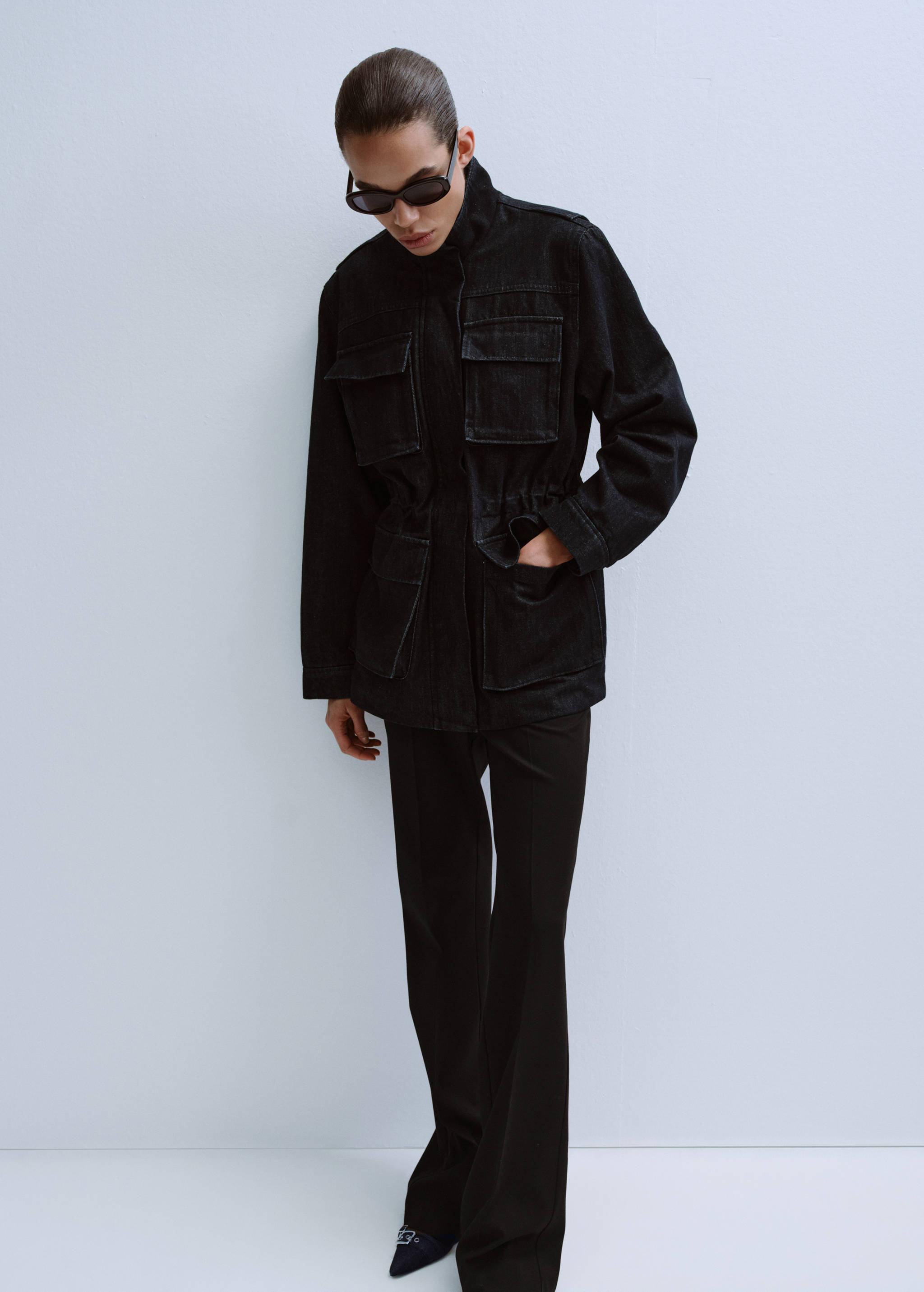 Oversized denim parka with pockets - General plane