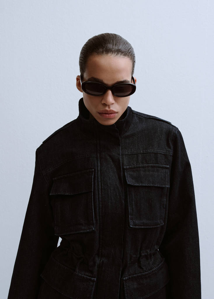 Oversized denim parka with pockets — Open Blue