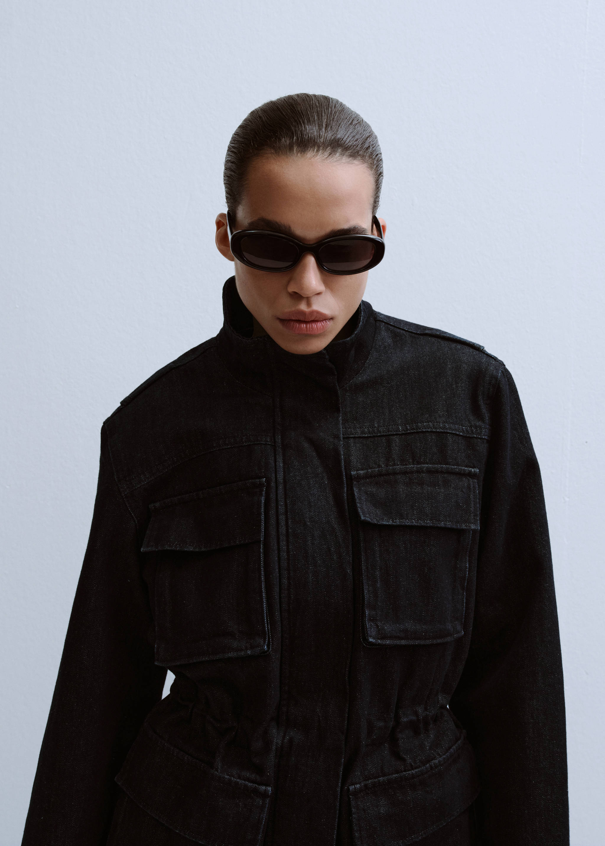 Oversized denim parka with pockets - Medium plane