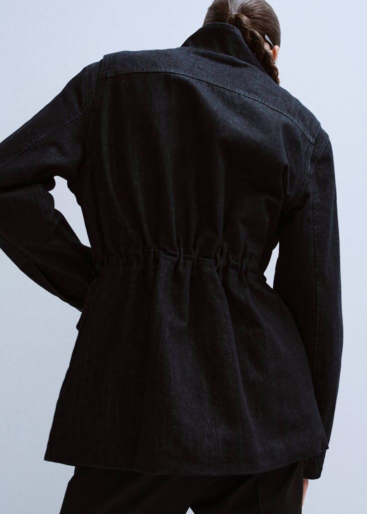 Oversized denim parka with pockets — Open Blue