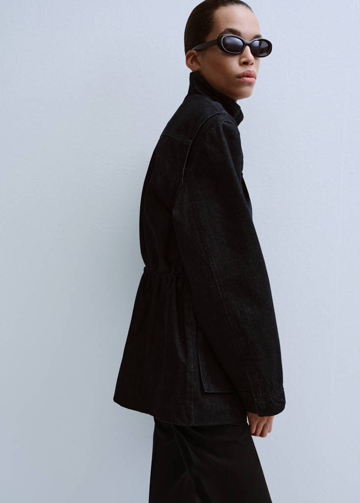 Oversized denim parka with pockets — Open Blue