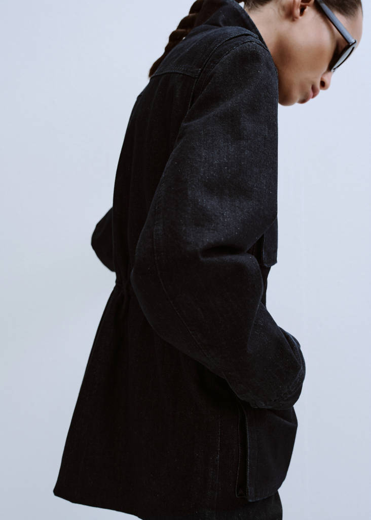 Oversized denim parka with pockets — Open Blue