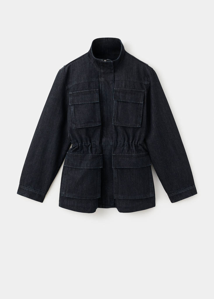 Oversized denim parka with pockets — Open Blue