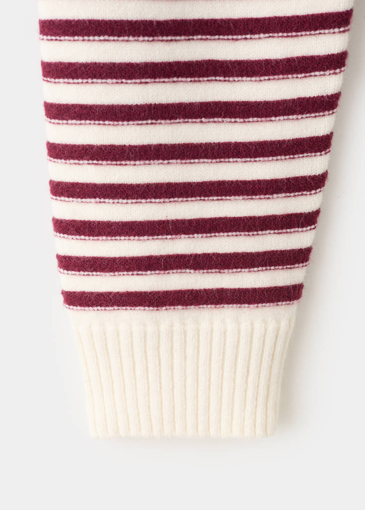 Striped polo-neck sweater — Ecru