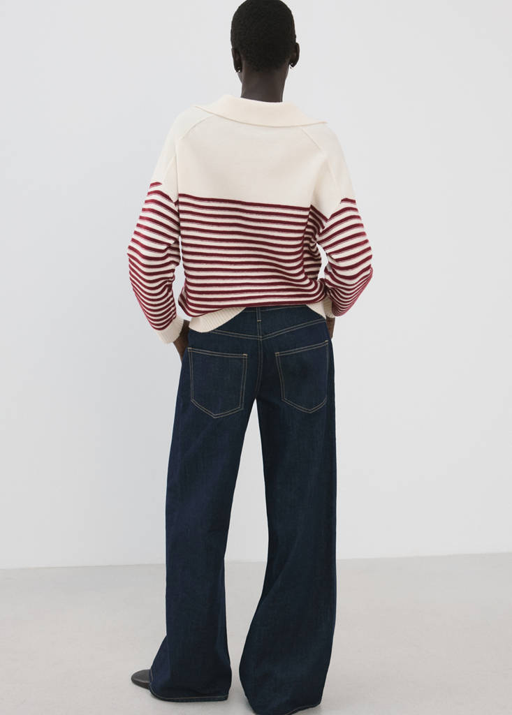 Striped polo-neck sweater — Ecru
