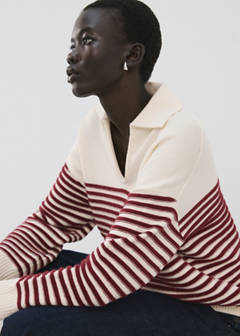Striped polo-neck sweater — Ecru 11