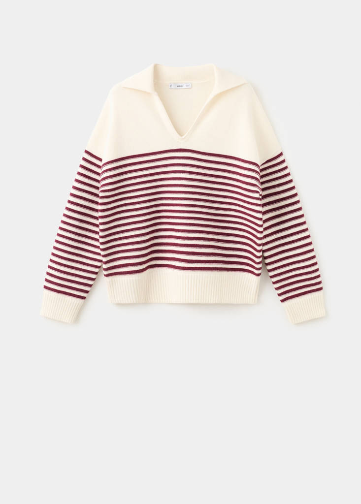 Striped polo-neck sweater — Ecru