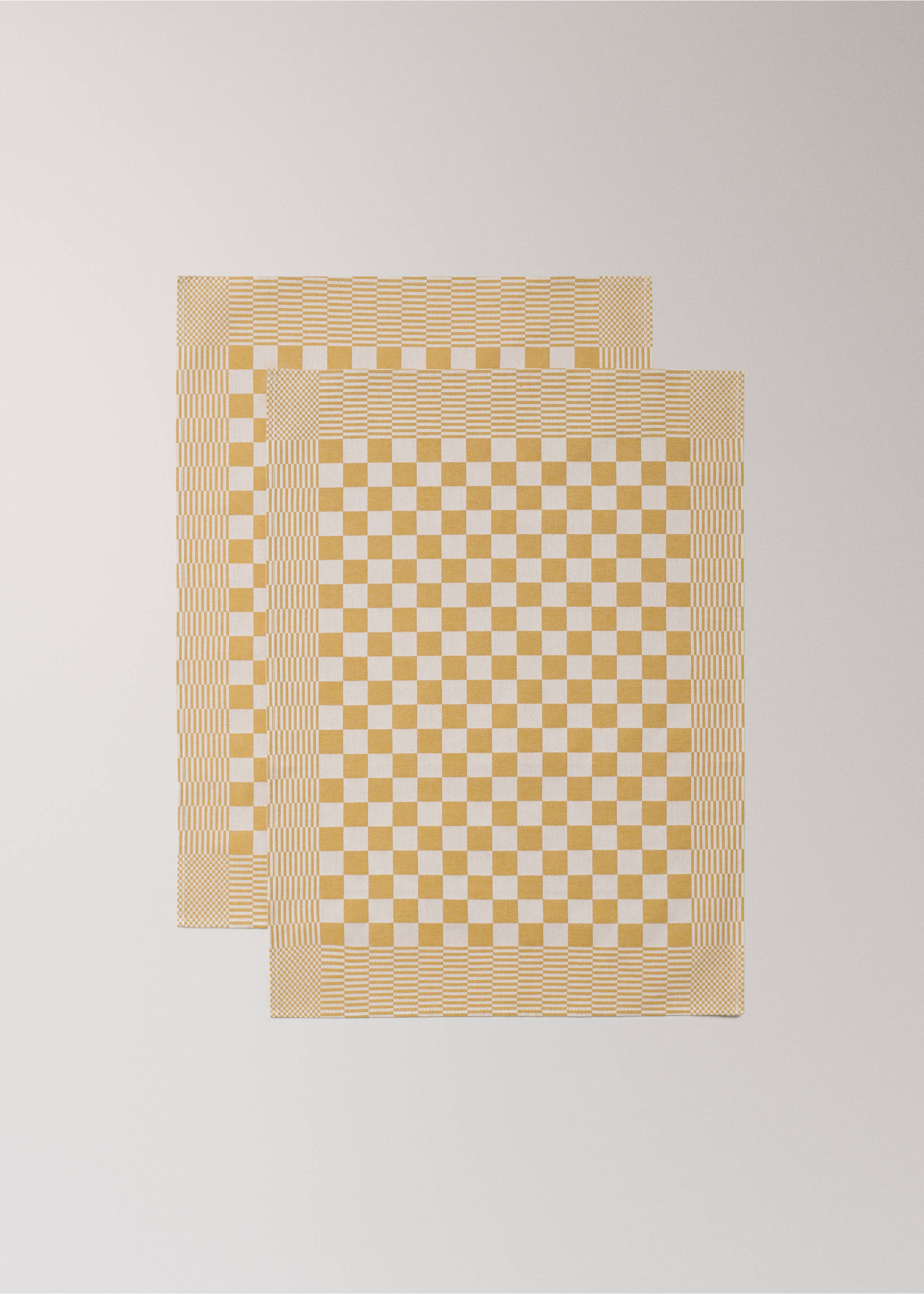 Cotton checkered kitchen towels - Details of the article 2, Yellow. Ref: 27093294-00.