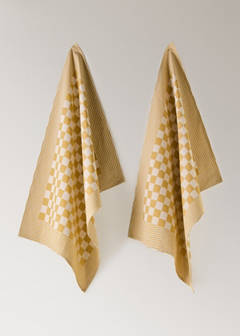 Cotton checkered kitchen towels — Yellow 4