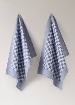 Cotton checkered kitchen towels — Blue 4