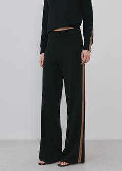 Contrast stripe knit trousers — Black 1