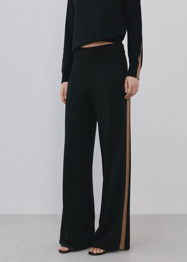 Contrast stripe knit trousers — Black