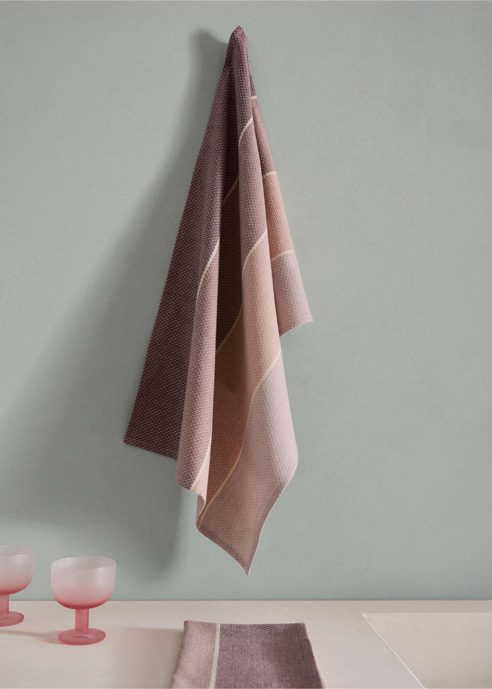 Waffle weave kitchen towels - General plane, Pink. Ref: 27093296-00.