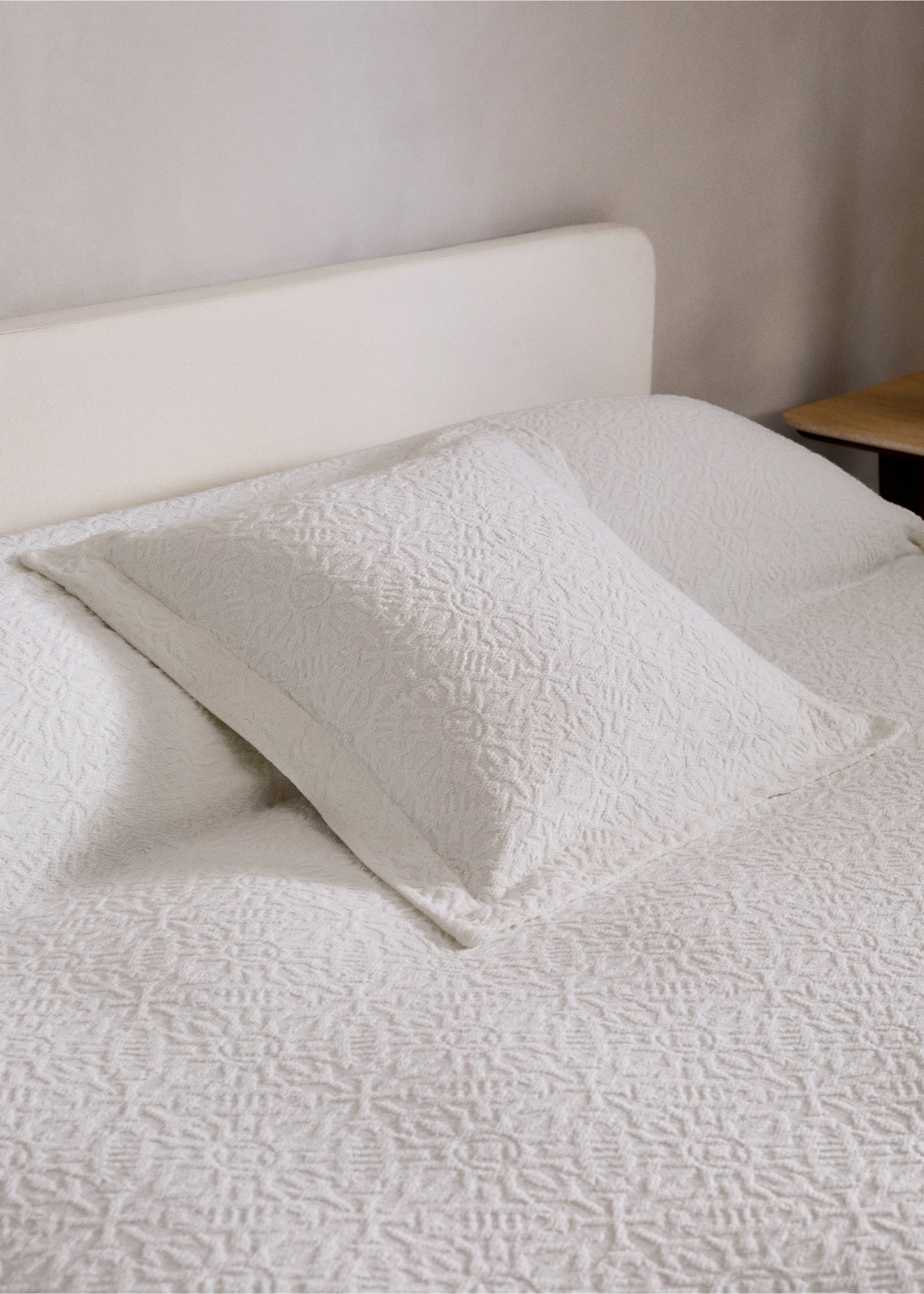 Cotton jacquard cushion cover with mosaic design 50x50 cm - General plane, White. Ref: 27093304-00.