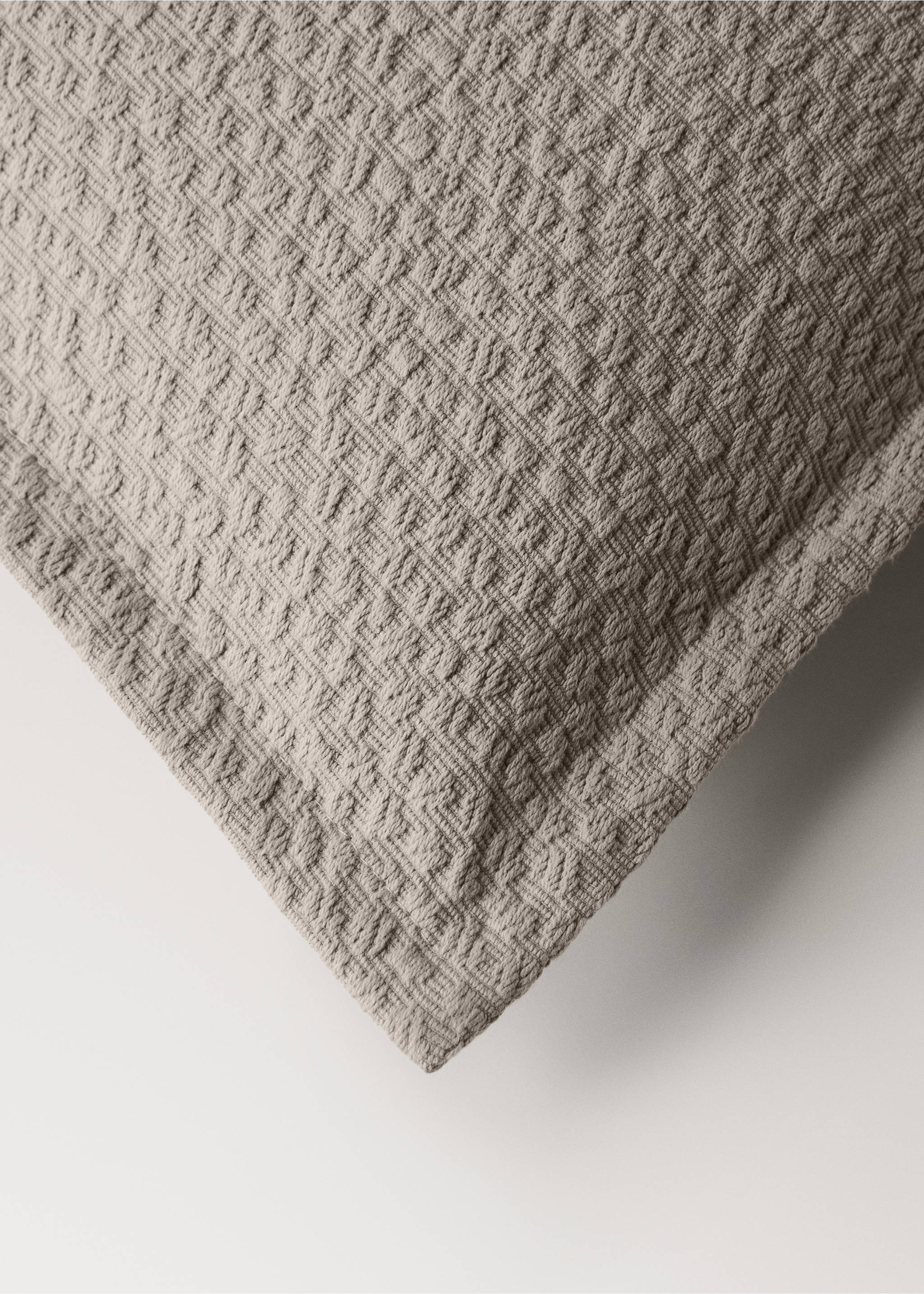 Cotton jacquard bed pillowcase 50x50 cm - Details of the article 1, Medium Brown. Ref: 27093305-00.