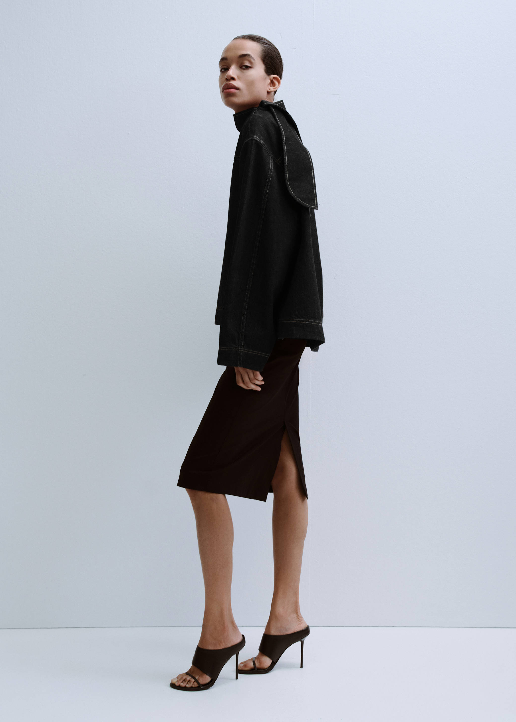 Denim blouse with knot neck - General plane