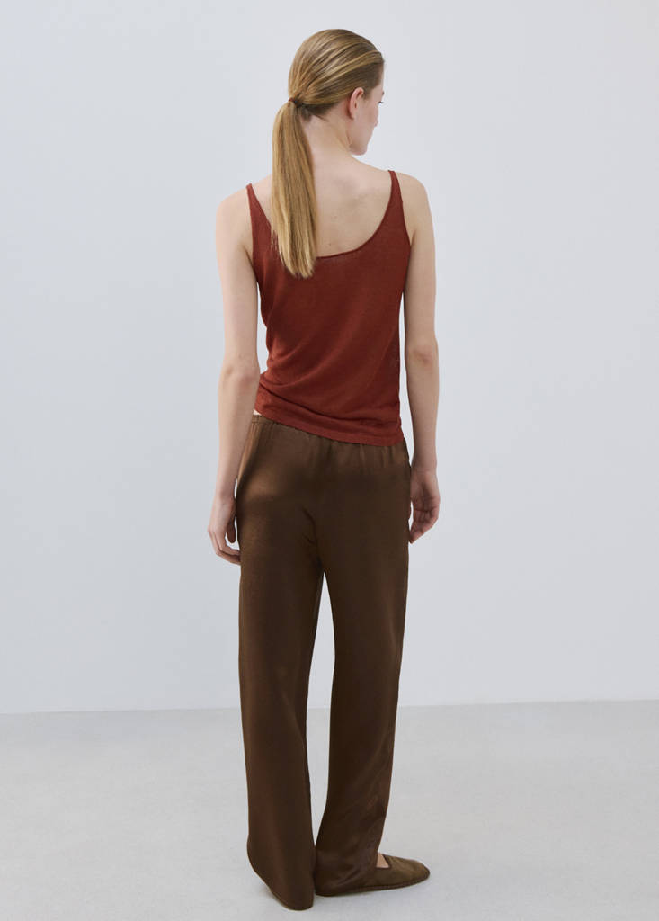 Satin trousers with elastic waist — Brown