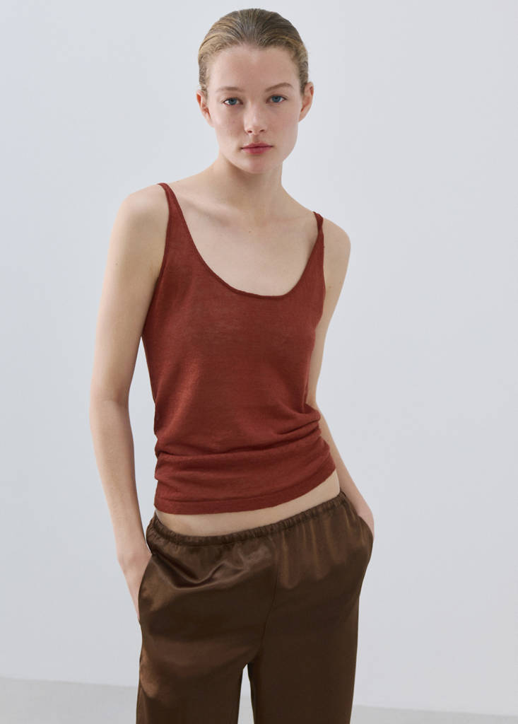 Satin trousers with elastic waist — Brown