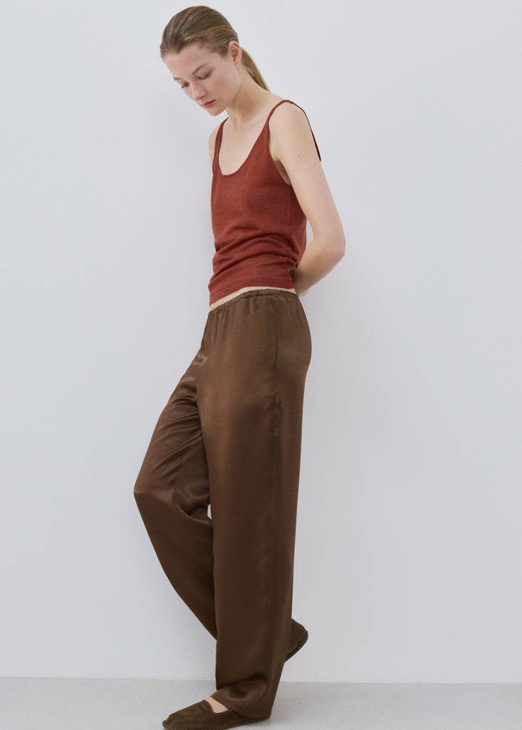 Satin trousers with elastic waist — Brown