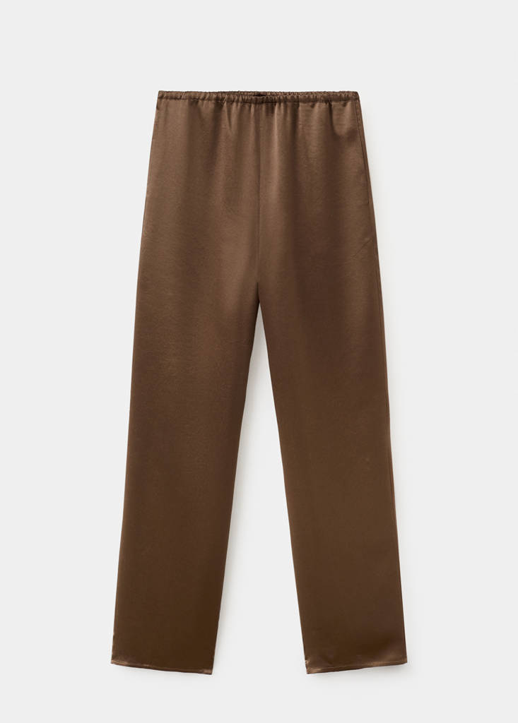 Satin trousers with elastic waist — Brown