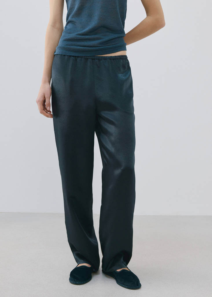 Satin trousers with elastic waist — Blue