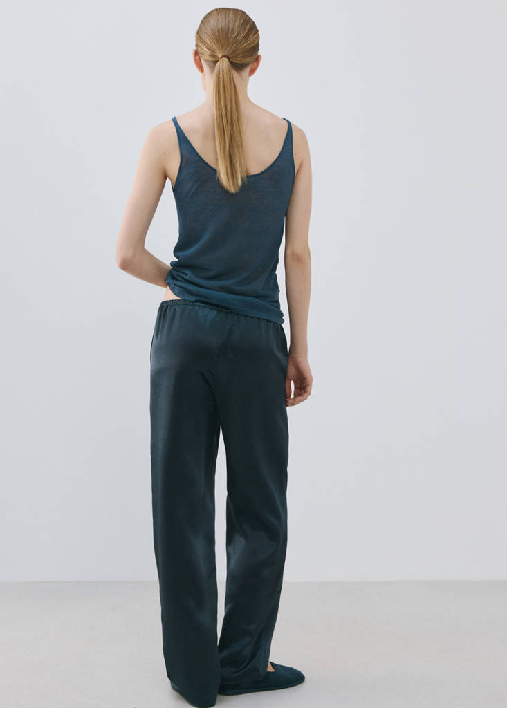 Satin trousers with elastic waist — Blue