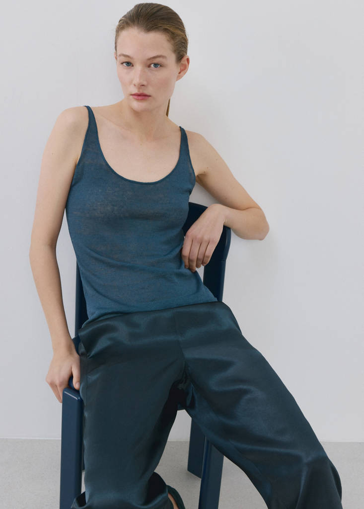 Satin trousers with elastic waist — Blue