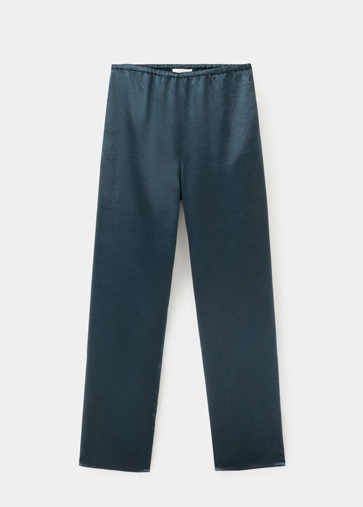 Satin trousers with elastic waist — Blue