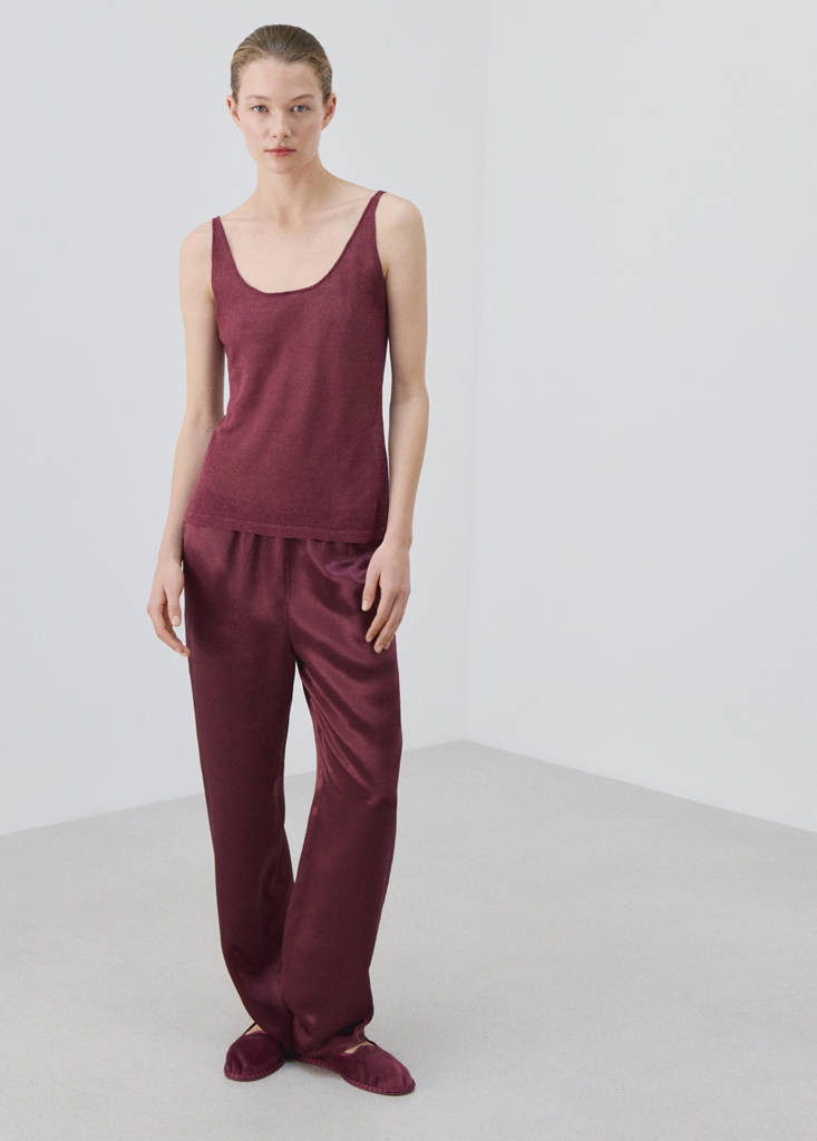 Satin trousers with elastic waist — Maroon