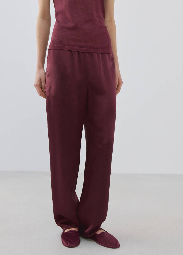 Satin trousers with elastic waist — Maroon