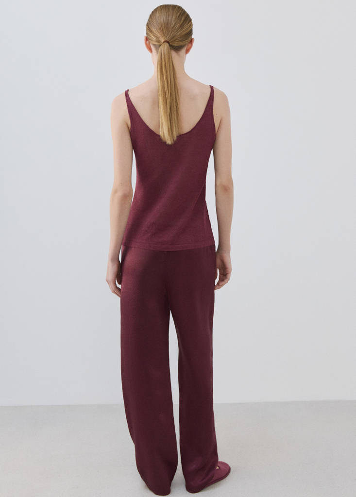 Satin trousers with elastic waist — Maroon