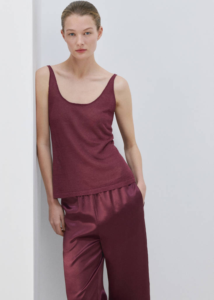 Satin trousers with elastic waist — Maroon