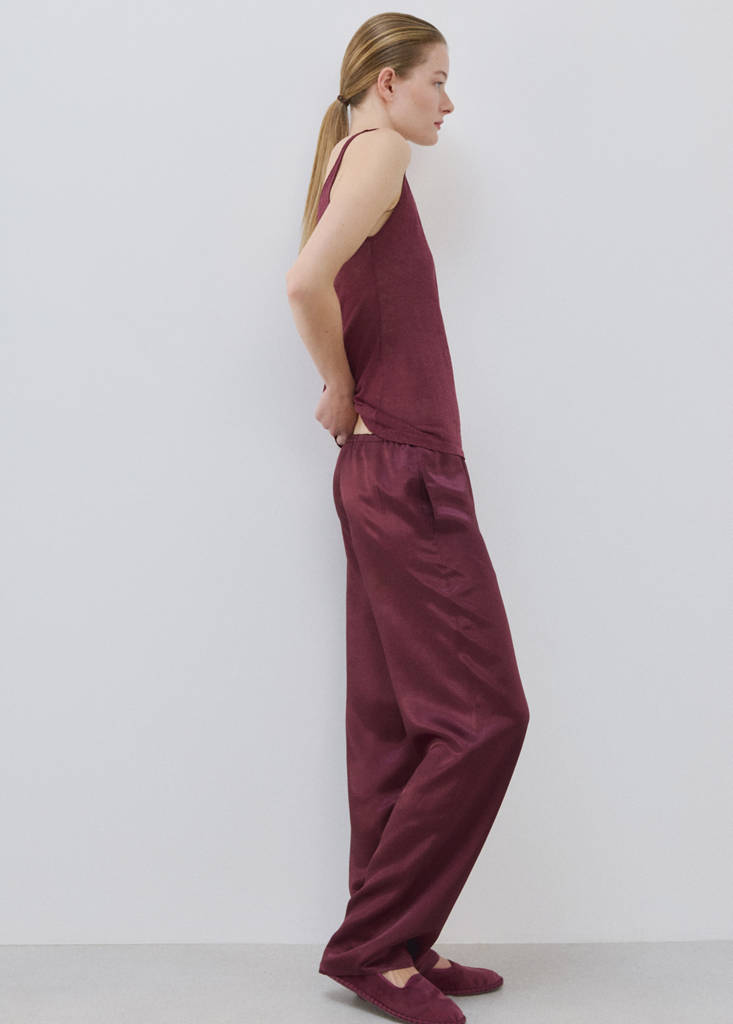 Satin trousers with elastic waist — Maroon