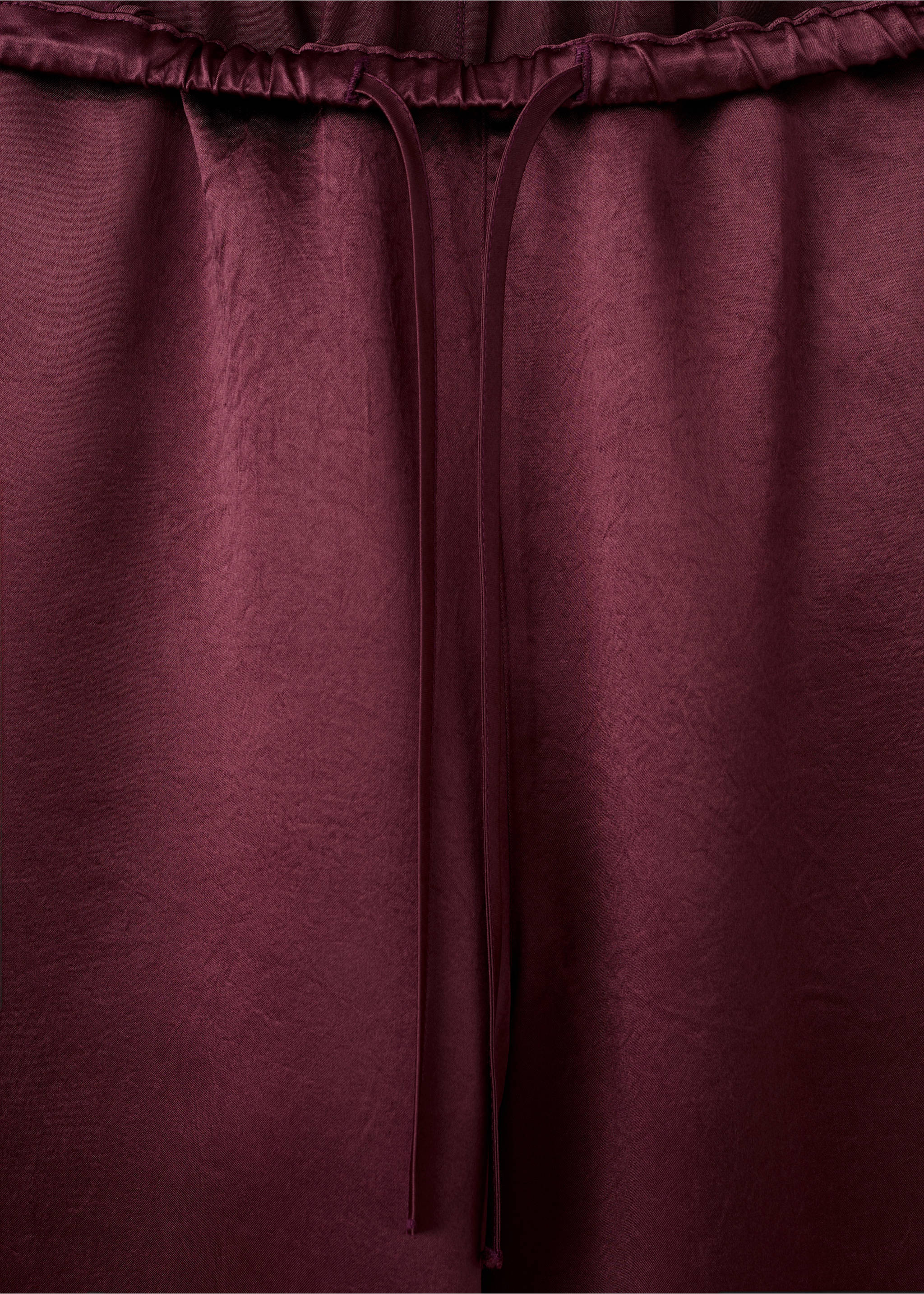 Satin trousers with elastic waist - Details of the article 8, Maroon. Ref: 27093312-00.