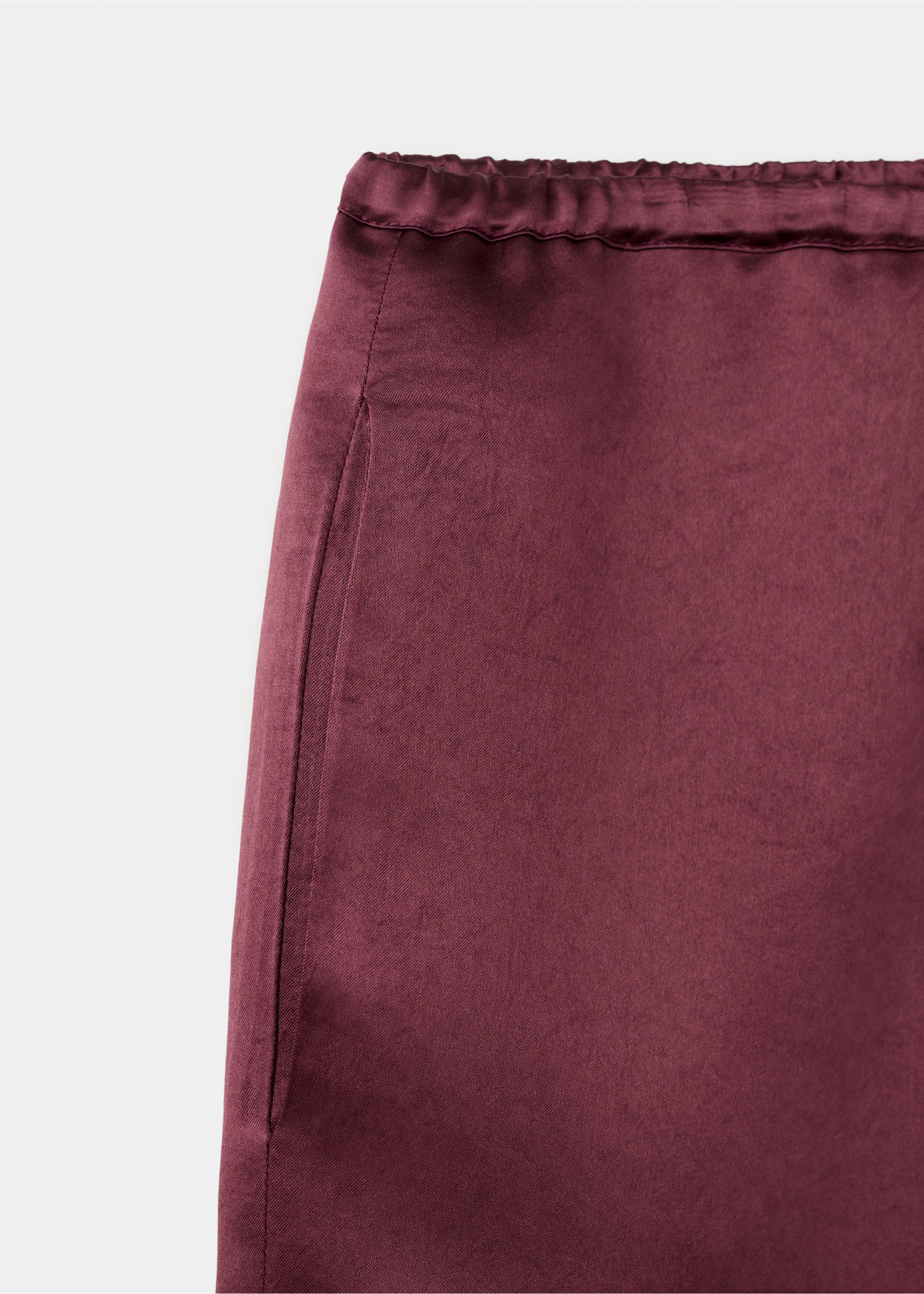 Satin trousers with elastic waist - Details of the article 0, Maroon. Ref: 27093312-00.