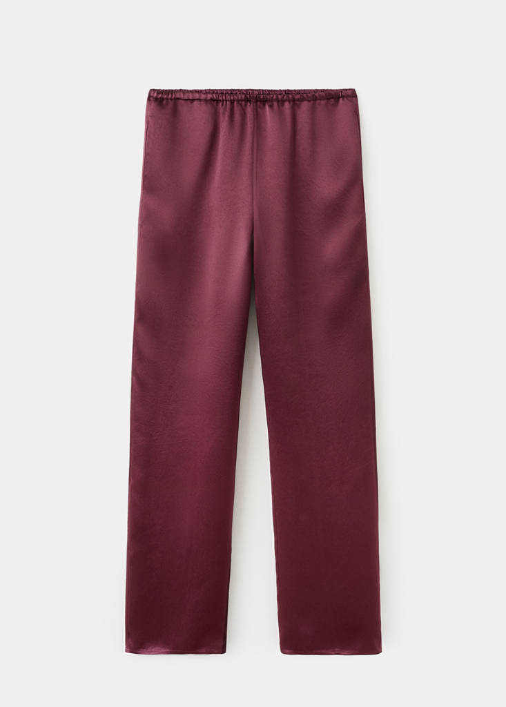 Satin trousers with elastic waist — Maroon