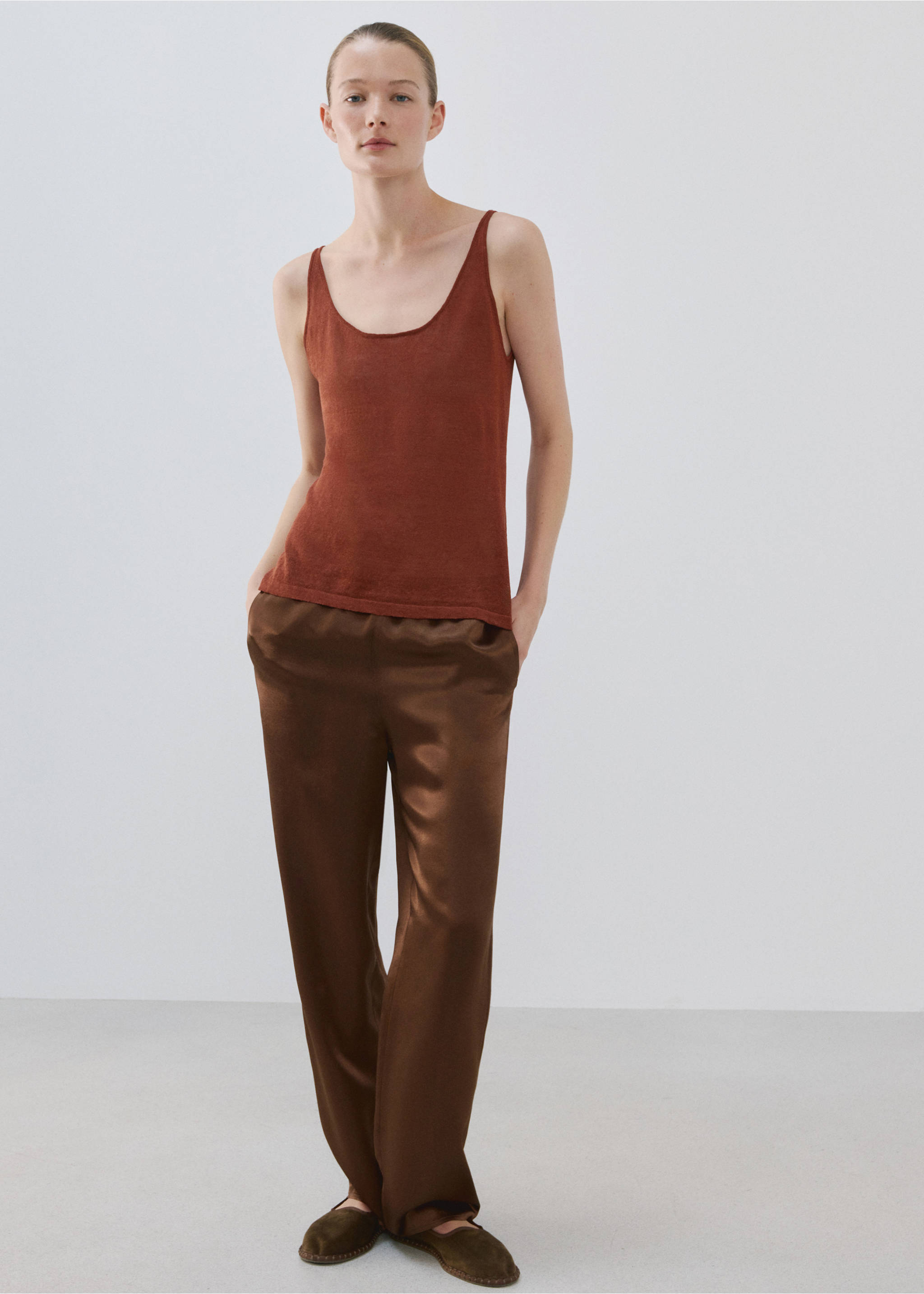 Трикотажный топ изо льна - Общий план, Оранжевый. Ref: 27093313-00.