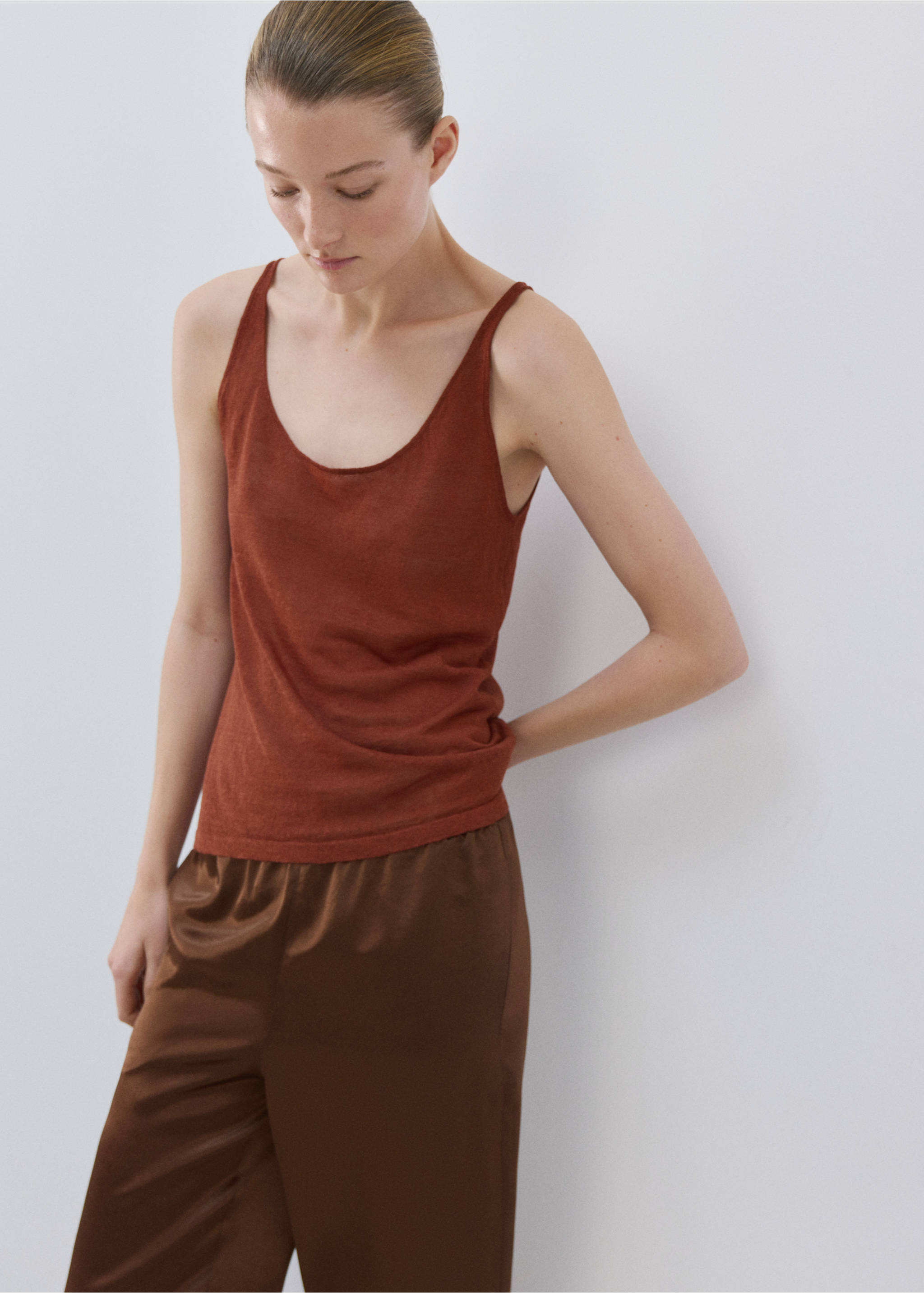 Трикотажный топ изо льна - Средний план, Оранжевый. Ref: 27093313-00.