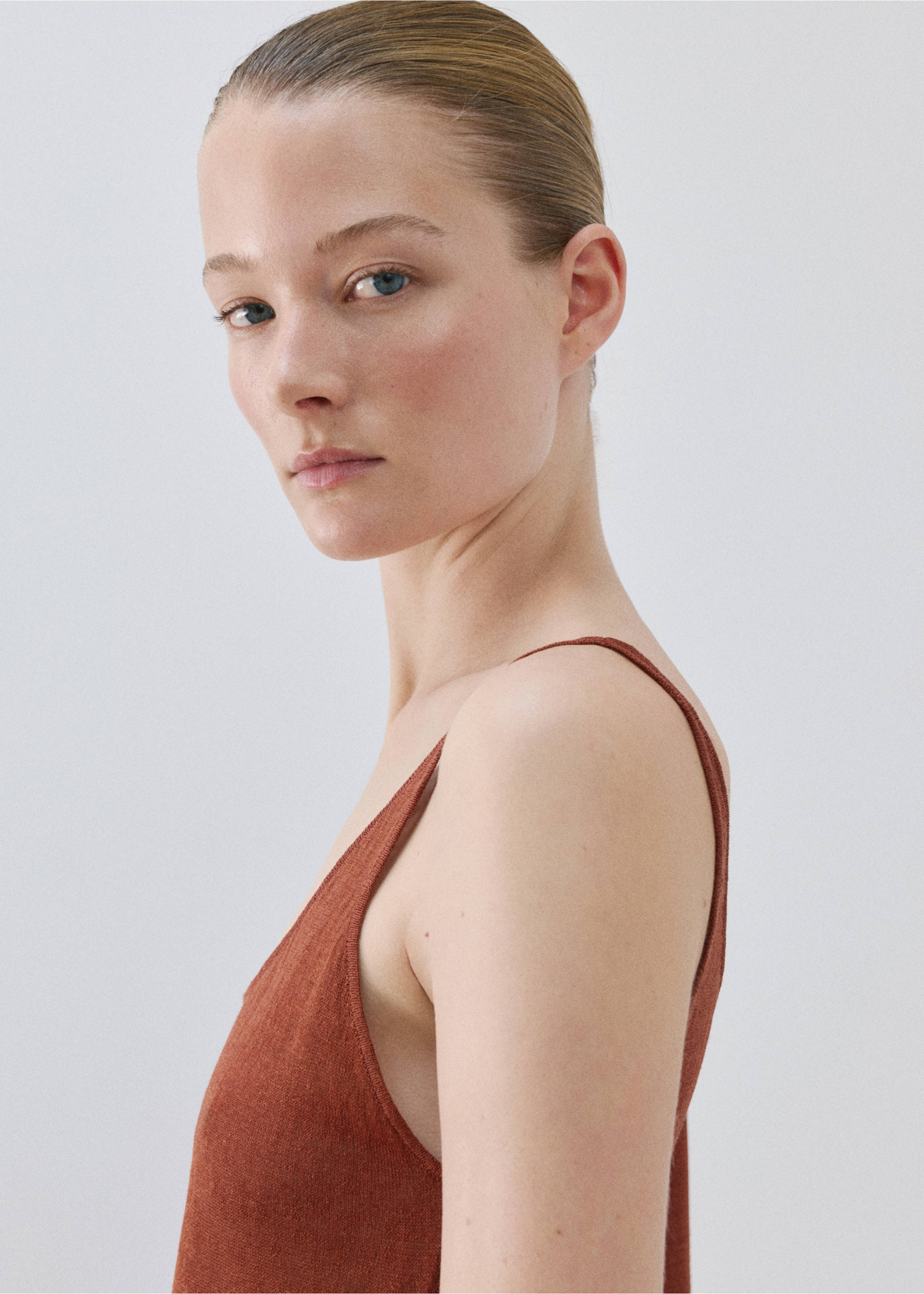 Трикотажный топ изо льна - Деталь изделия 1, Оранжевый. Ref: 27093313-00.