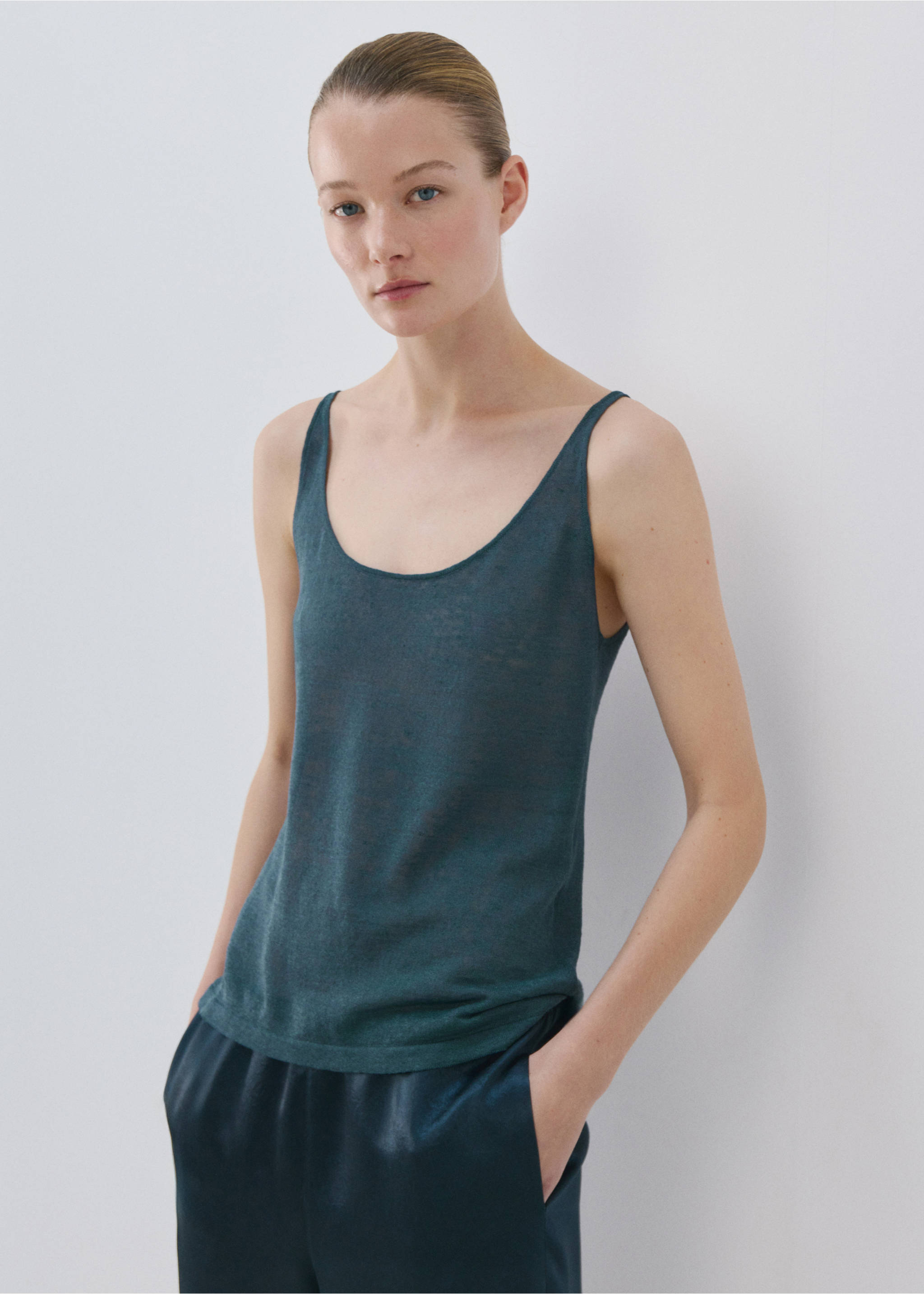 Linen knit top - Medium plane, Night Blue. Ref: 27093313-00.