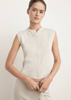 Short-sleeved knitted cardigan — Beige 1
