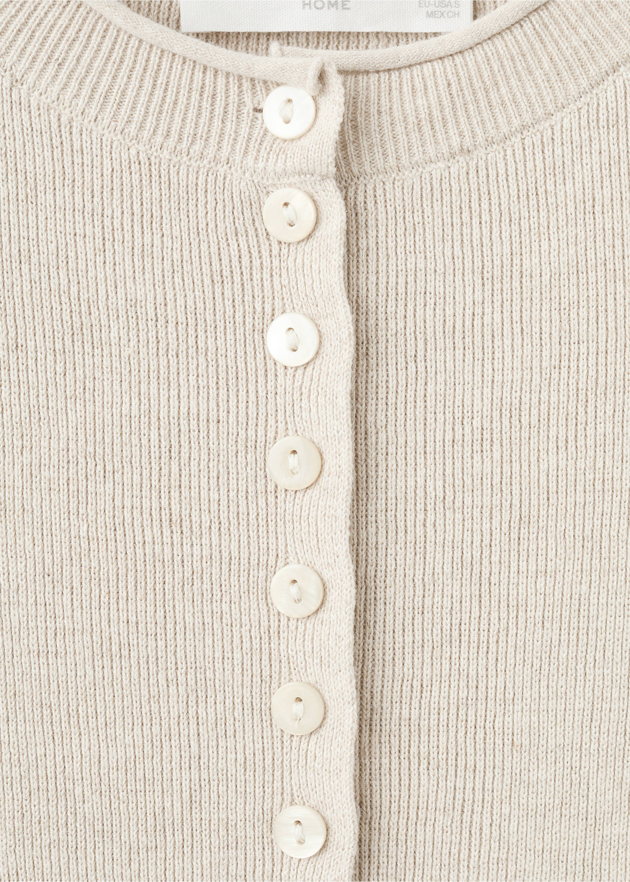 Short-sleeved knitted cardigan - Details of the article 8, Beige. Ref: 27093317-00.