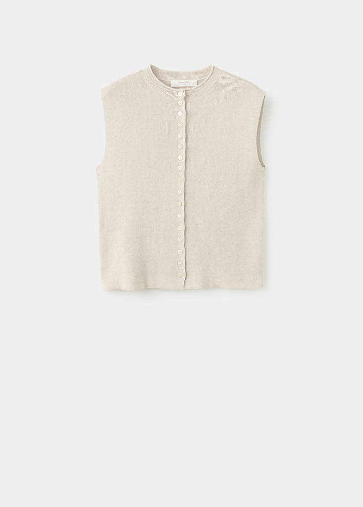 Short-sleeved knitted cardigan — Beige