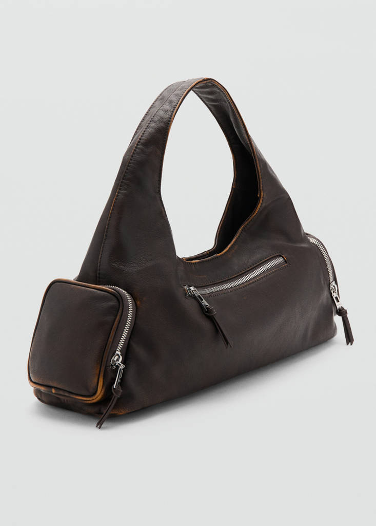 Shoulder bag with pockets — Brown