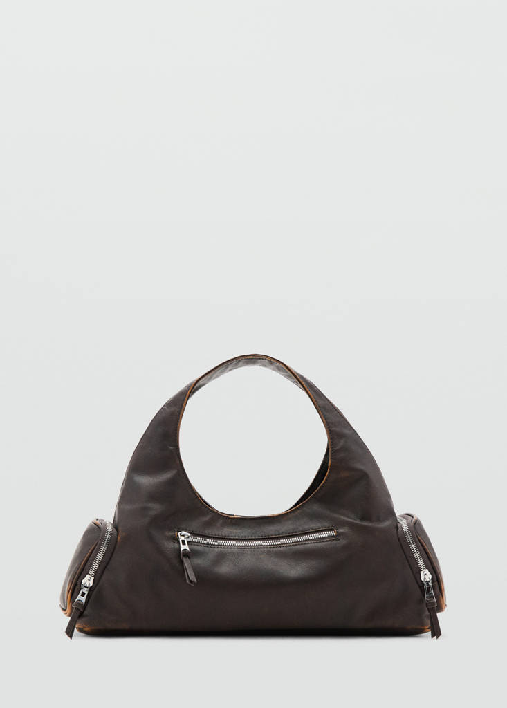 Shoulder bag with pockets — Brown