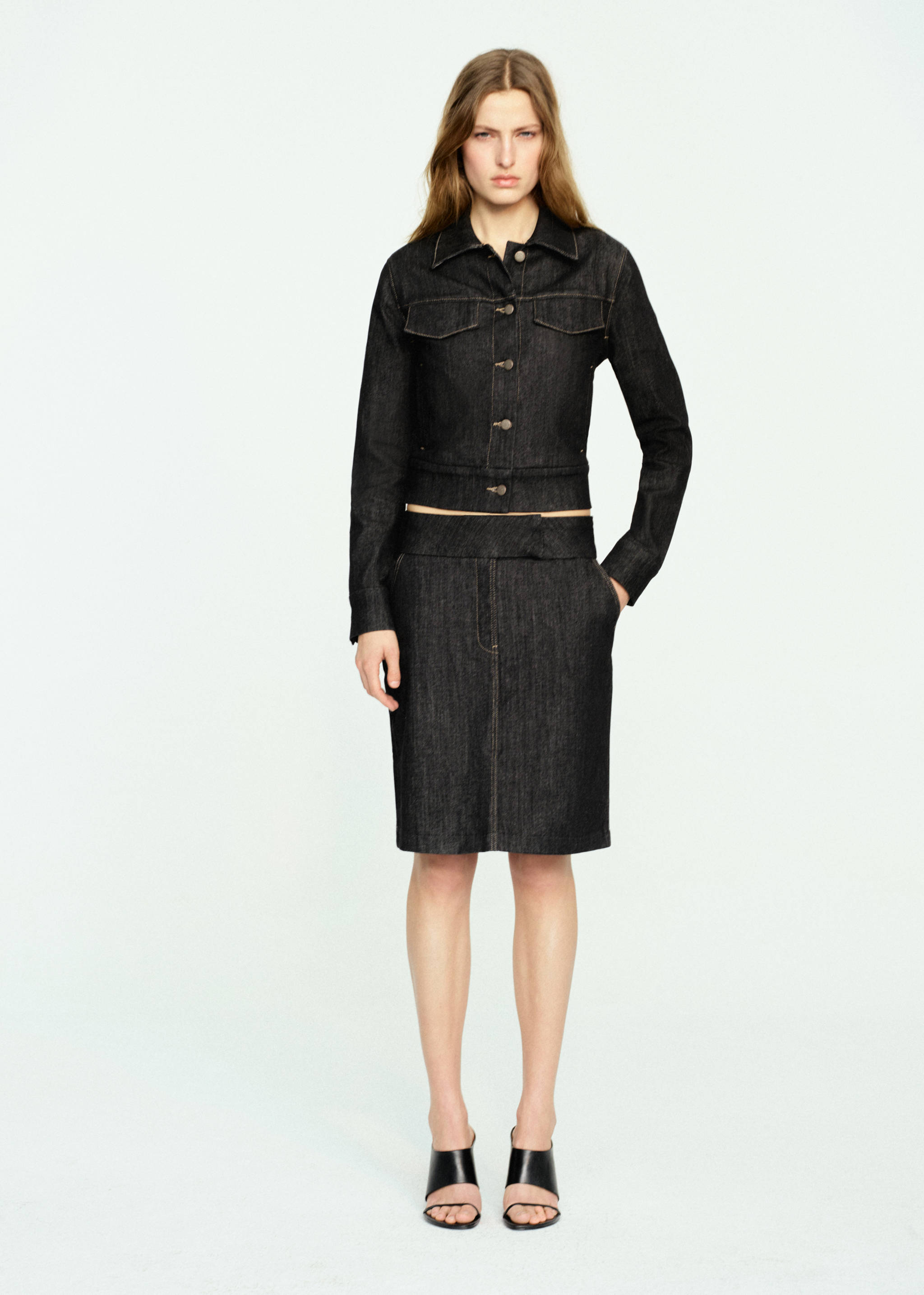 Veste jean cintrée à poches - Plan général