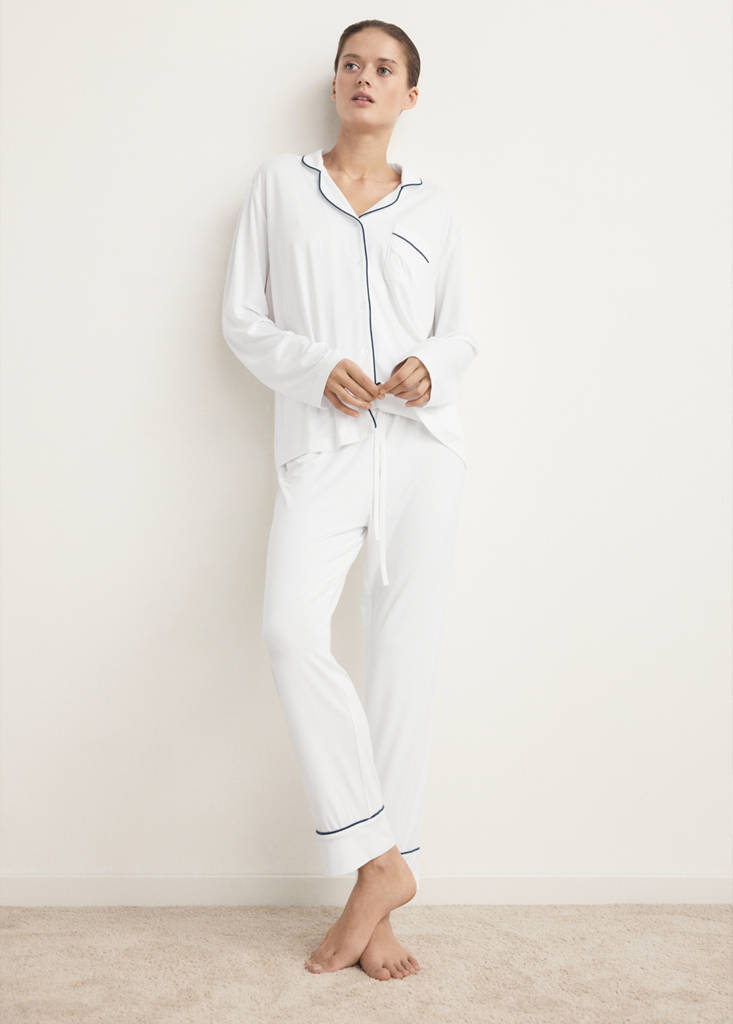 Two-piece pyjamas with piping — White