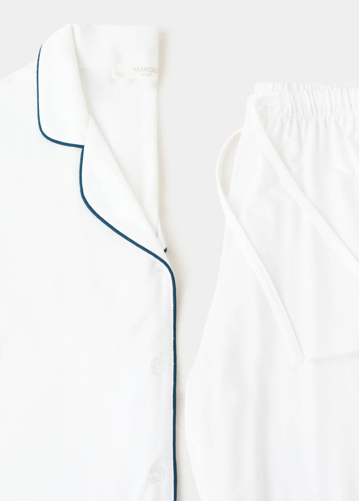 Two-piece pyjamas with piping — White