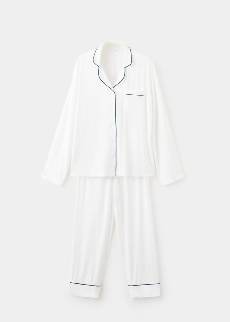 Two-piece pyjamas with piping — White