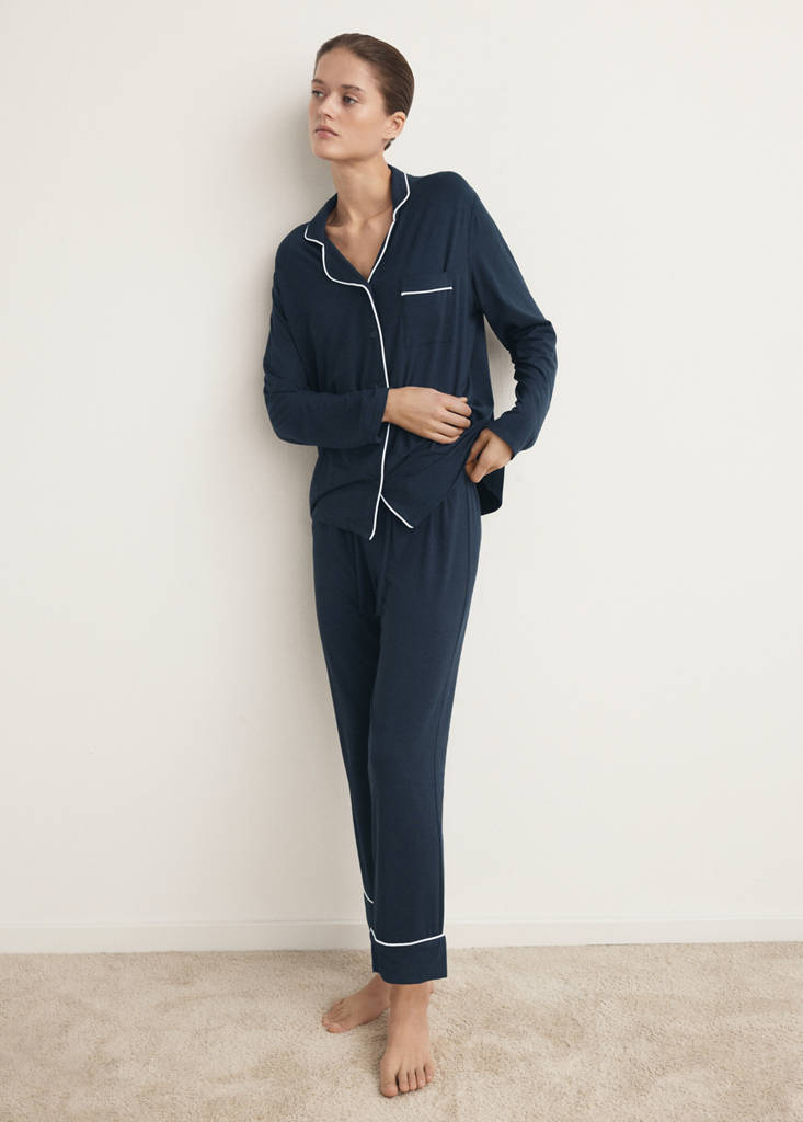 Two-piece pyjamas with piping — Indigo Blue
